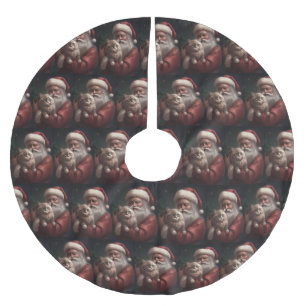 Siberian Cat With Santa Claus Festive Christmas  Brushed Polyester Tree Skirt