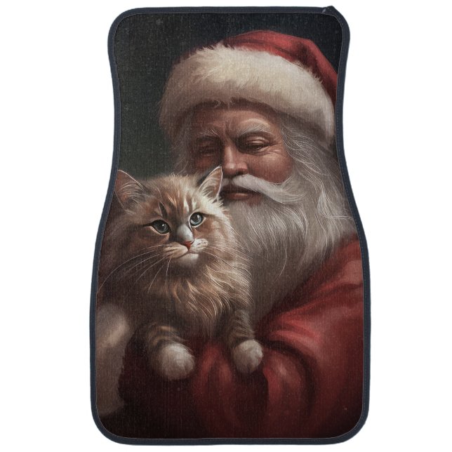 Siberian Cat With Santa Claus Festive Christmas  Car Floor Mat (Front)