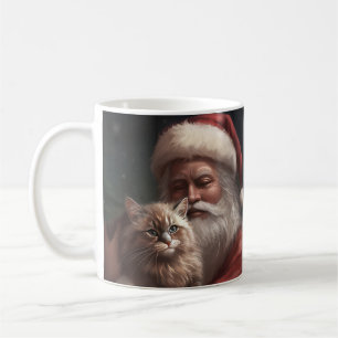Siberian Cat With Santa Claus Festive Christmas  Coffee Mug