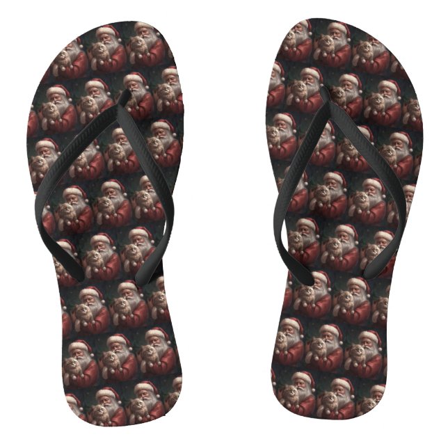 Siberian Cat With Santa Claus Festive Christmas  Flip Flops (Footbed)