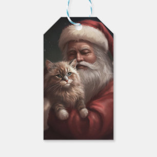 Siberian Cat With Santa Claus Festive Christmas Gift Tags