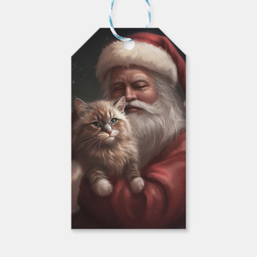 Siberian Cat With Santa Claus Festive Christmas  Gift Tags