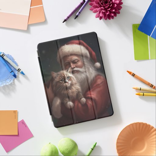 Siberian Cat With Santa Claus Festive Christmas  iPad Air Cover