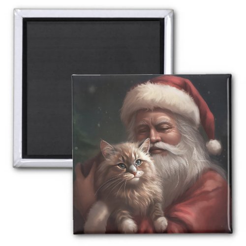 Siberian Cat With Santa Claus Festive Christmas  Magnet
