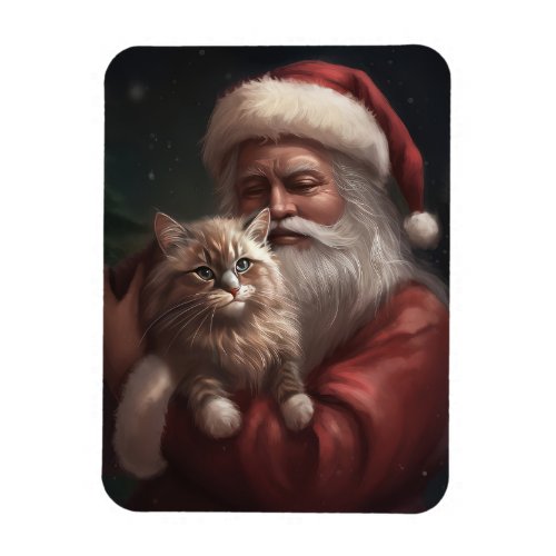 Siberian Cat With Santa Claus Festive Christmas  Magnet