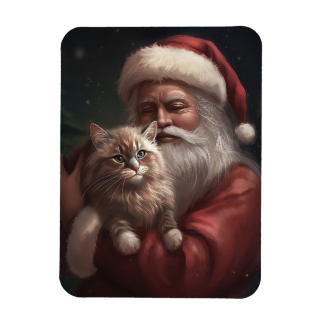 Siberian Cat With Santa Claus Festive Christmas  Magnet (Vertical)