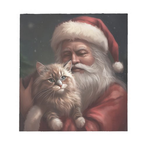 Siberian Cat With Santa Claus Festive Christmas  Notepad
