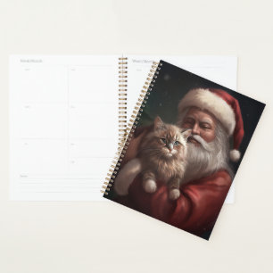 Siberian Cat With Santa Claus Festive Christmas Planner