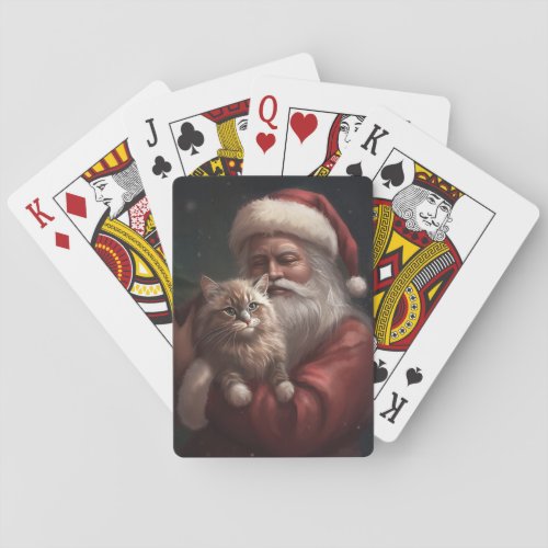 Siberian Cat With Santa Claus Festive Christmas  Playing Cards