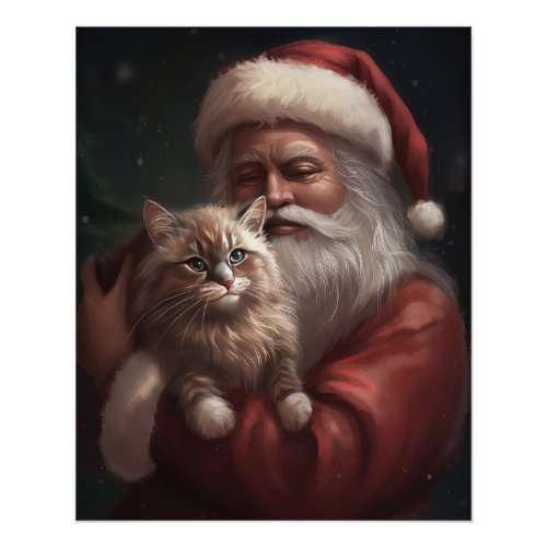 Siberian Cat With Santa Claus Festive Christmas  Poster