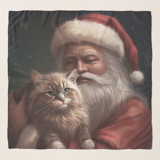 Siberian Cat With Santa Claus Festive Christmas  Scarf (Front)