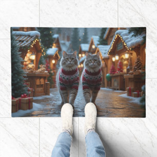 Siberian Cats Christmas Snow Holiday Doormat