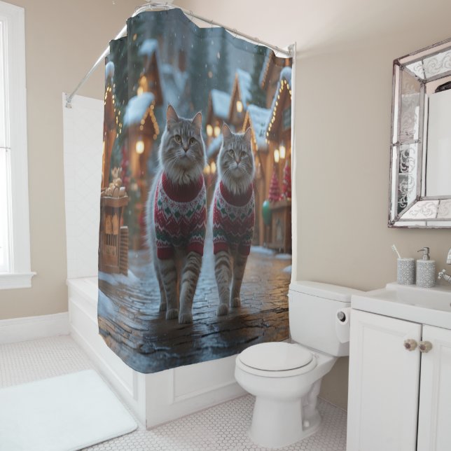 Siberian Cats Christmas Snow Holiday  Shower Curtain (In Situ)