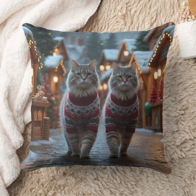 Siberian Cats Christmas Snow Holiday  Throw Pillow (Blanket)