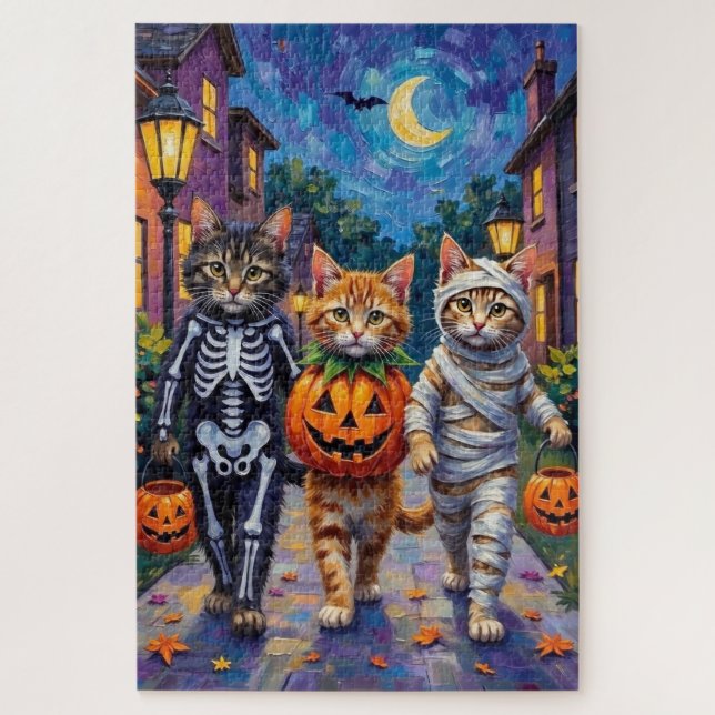 Siberian Cats Trick-or-Treating Halloween Costumes Jigsaw Puzzle (Vertical)