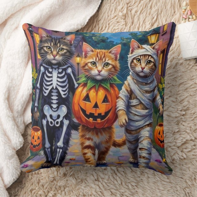 Siberian Cats Trick-or-Treating Halloween Costumes Throw Pillow (Blanket)