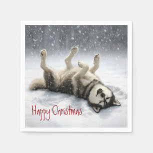 Siberian Huskey Creating a Snow Angel Napkins