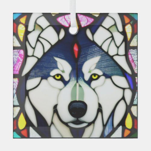 Siberian Huskie Stained Glass  Glass Ornament
