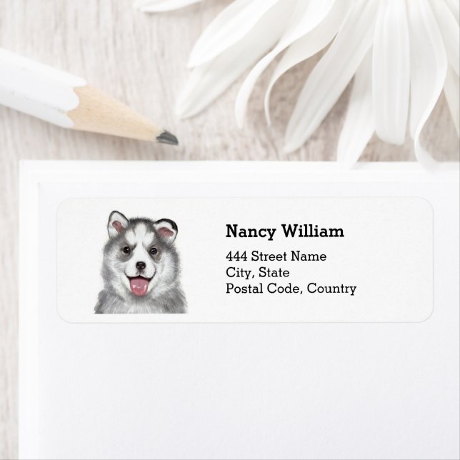 Siberian Huskies Cute Pet Watercolor Dog  Label (Insitu)