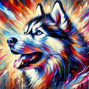 Siberian Husky Acrylic Print Colorful Vibrant Jigsaw Puzzle