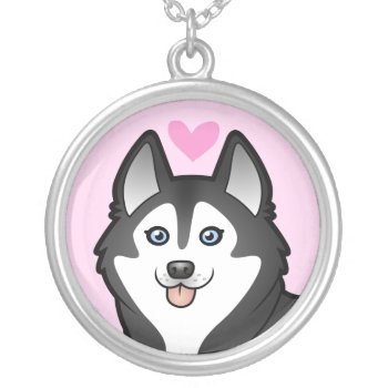 Siberian Husky / Alaskan Malamute Love Silver Plated Necklace by CartoonizeMyPet at Zazzle