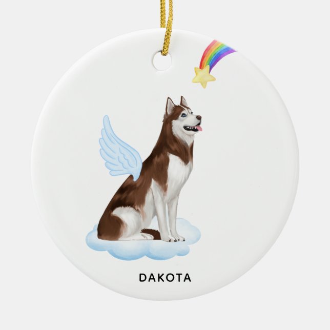 Siberian Husky Angel Personalized Dog Pet Memorial Ceramic Ornament (Front)