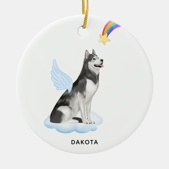 Siberian Husky Angel Personalized Pet Dog Memorial Ceramic Ornament (Front)