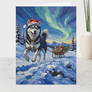 Siberian Husky Arctic Sled Run Christmas Hat Card