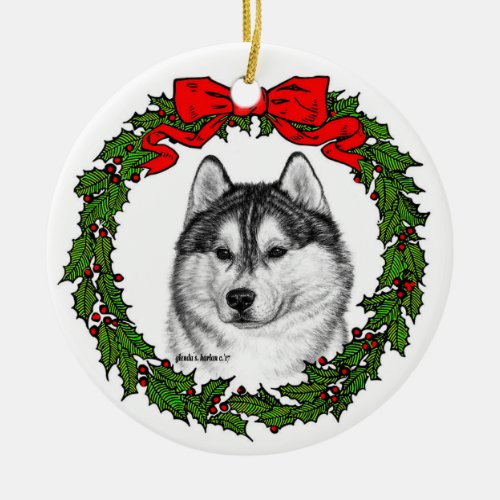 Siberian Husky Art by Glenda S Harlan Ceramic Ornament