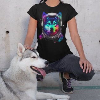 Siberian Husky Astronaut Dog in Space Colorful T-Shirt