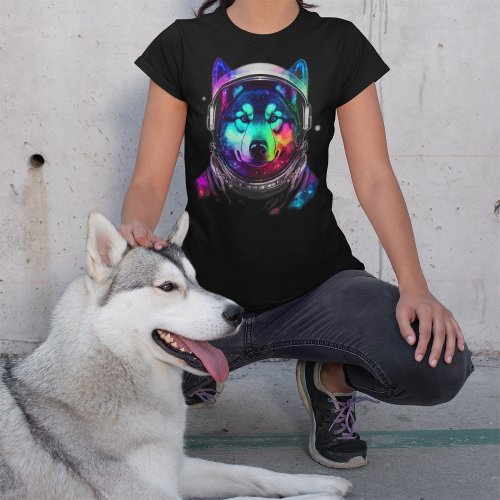 Siberian Husky Astronaut Dog in Space Colorful T_Shirt