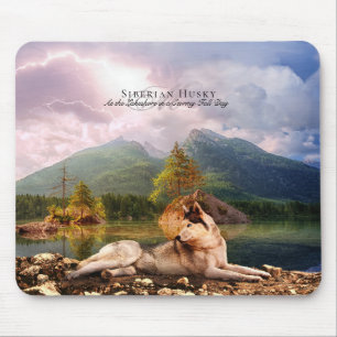 Siberian Husky at Lakeshore in Fall - Personalized Mouse Pad