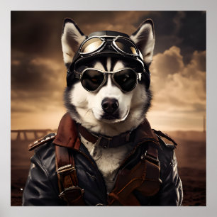 Siberian Husky Aviator WWI Vintage Portrait Poster