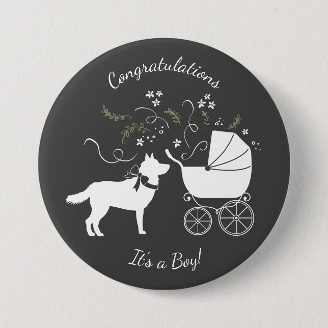 Siberian Husky Baby Shower Button (Front)