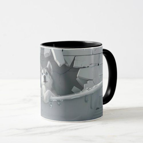 Siberian Husky Bath Time _ Funny 3D Mug