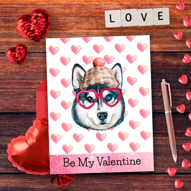 Siberian Husky Be My Valentine Dog Valentine's Holiday Postcard (Creator Uploaded)