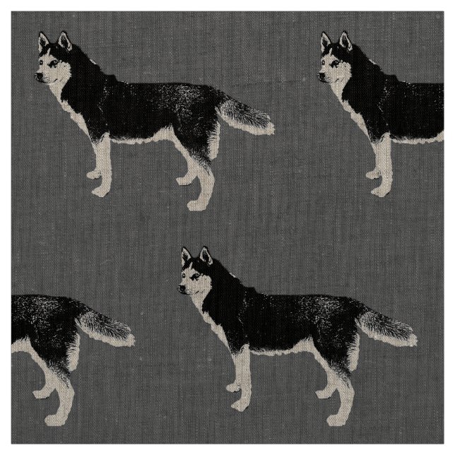 Siberian Husky black and white Fabric (Swatch)