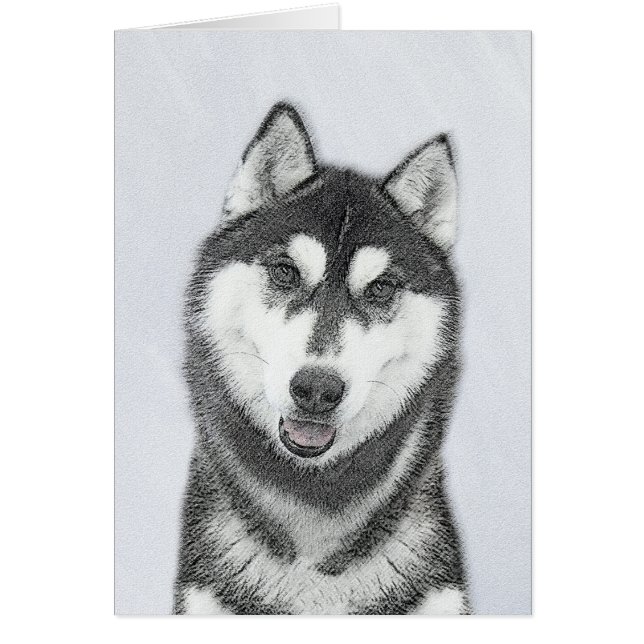 Siberian Husky (Black and White) Painting Dog Art (Front)