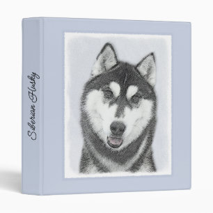 Siberian Husky (Black and White) Painting Dog Art 3 Ring Binder
