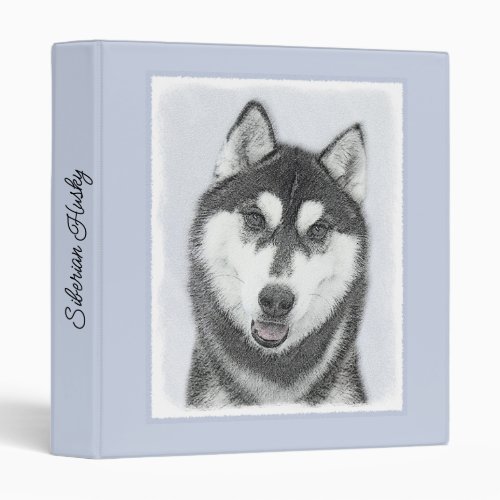 Siberian Husky Black and White Painting Dog Art  3 Ring Binder