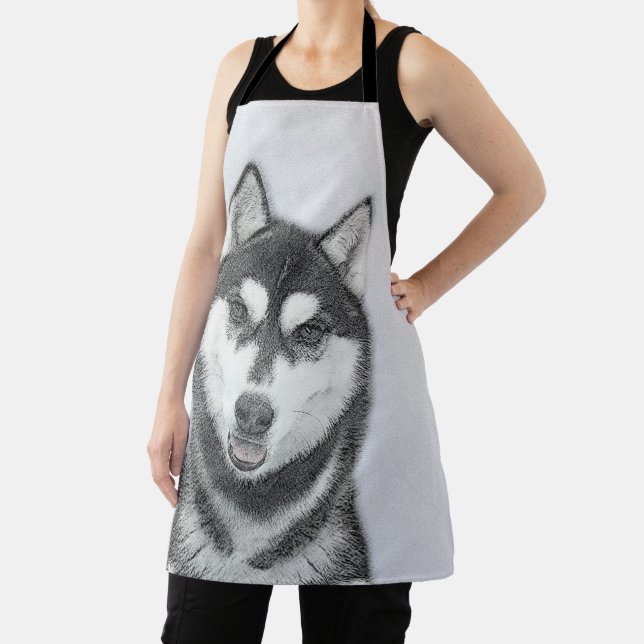 Siberian Husky (Black and White) Painting Dog Art Apron (Insitu)