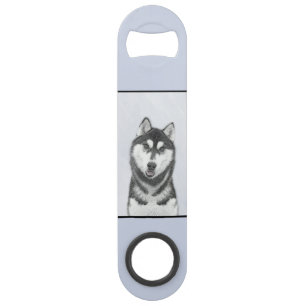 Siberian Husky (Black and White) Painting Dog Art Bar Key