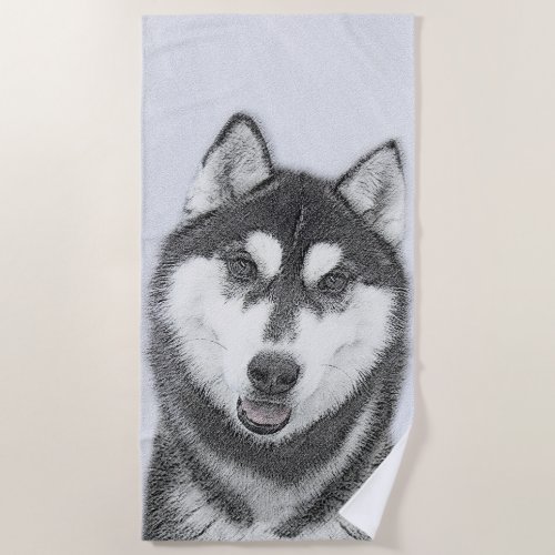 Siberian Husky Black and White Painting Dog Art Beach Towel