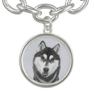 Siberian Husky (Black and White) Painting Dog Art Bracelet