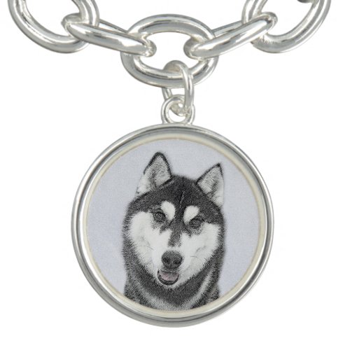 Siberian Husky Black and White Painting Dog Art Bracelet