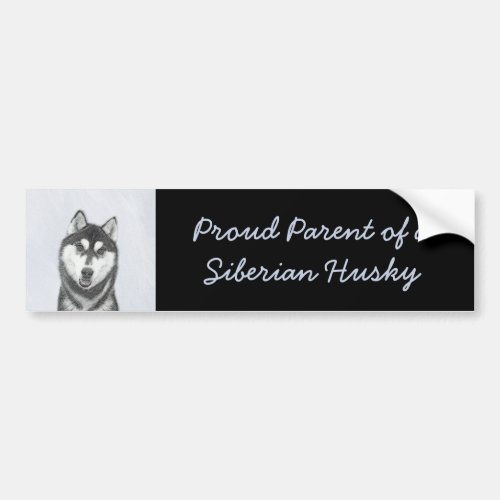 Siberian Husky Black and White Painting Dog Art Bumper Sticker