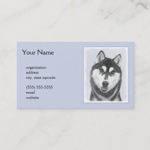 Siberian Husky Black and White Painting Dog Art Business Card