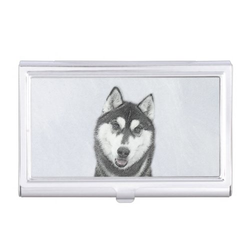 Siberian Husky Black and White Painting Dog Art Business Card Case