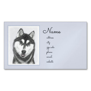 Siberian Husky (Black and White) Painting Dog Art Business Card Magnet