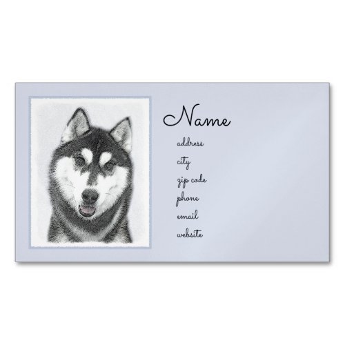 Siberian Husky Black and White Painting Dog Art Business Card Magnet